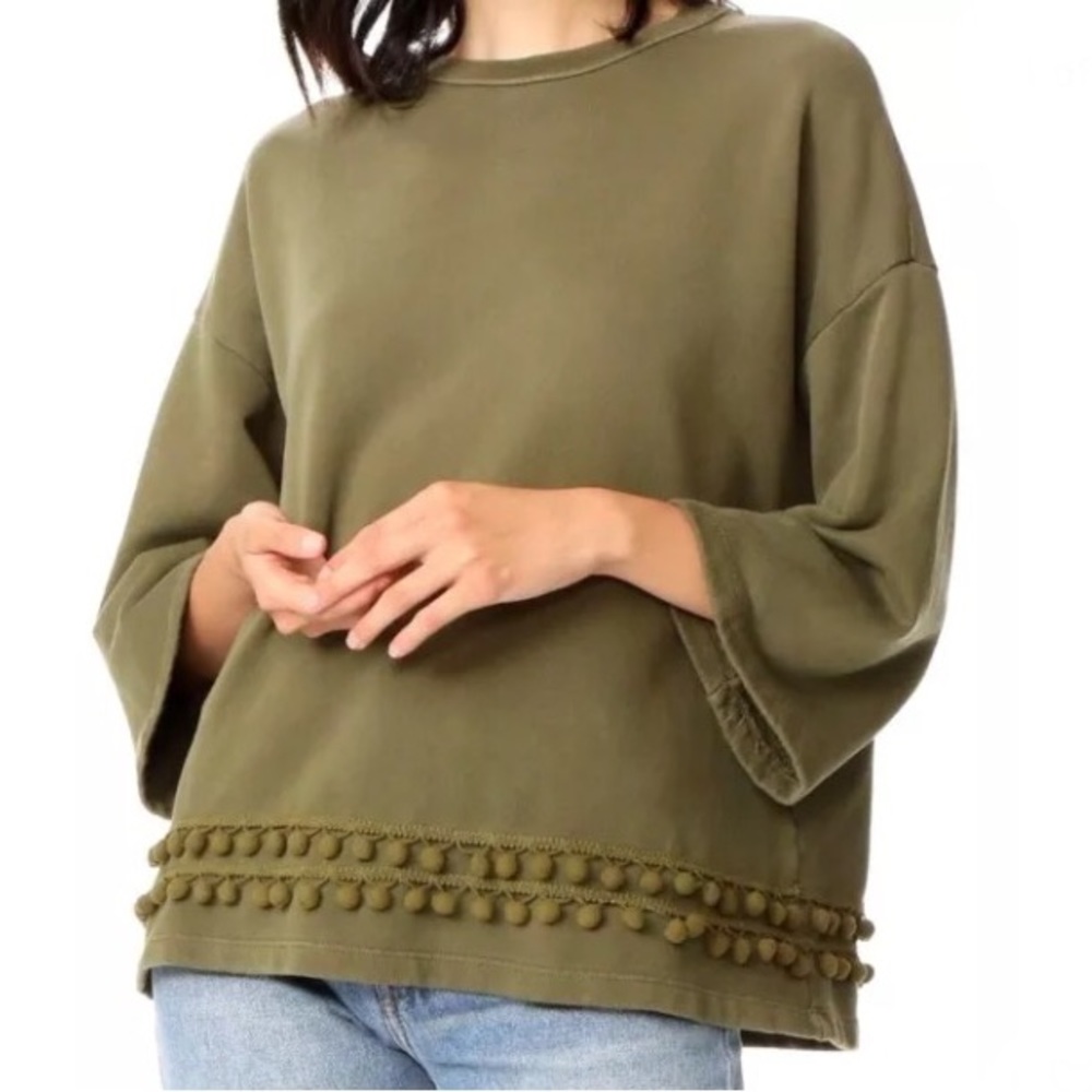 Current Elliott Pom Pom 3/4 Sleeve Sweatshirt Top